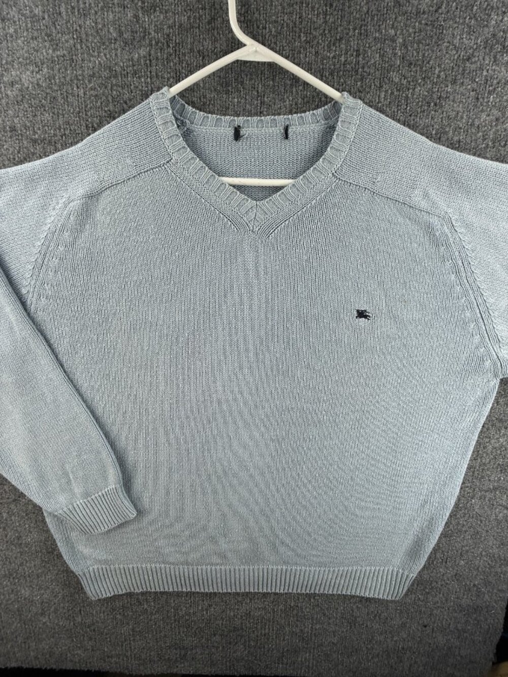Burberry Logo Sweater V-Neck Pullover Cotton Acrylic 2XL Blue Long Sleeve Knit